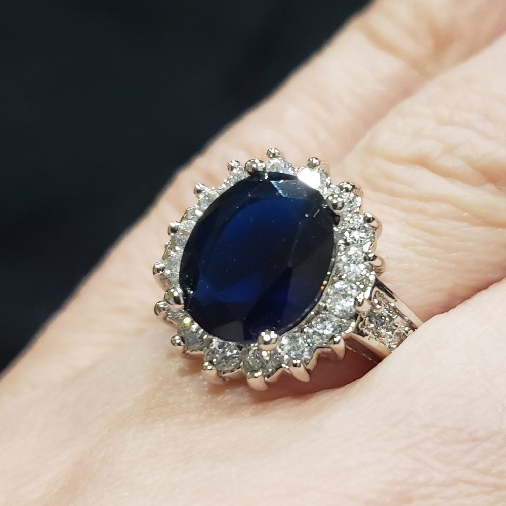 Oval Royal Navy CZ Ring - Size 6